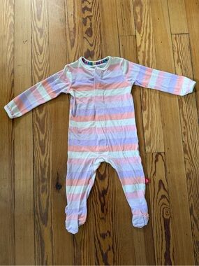 Magnetic Me Organic Cotton Modal Magnetic Footie Pink Purple Stripe 6-9M